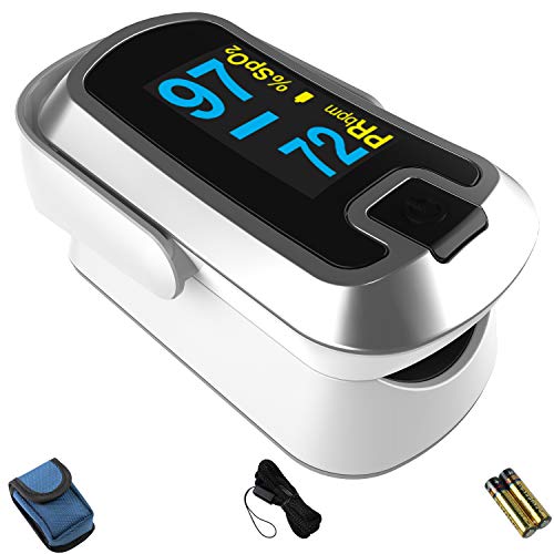 mibest OLED Finger Pulse Oximeter, O2 Meter, Dual Color White/Silver