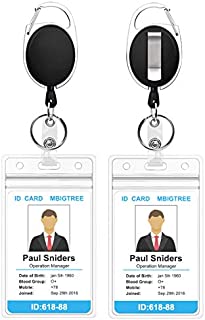 2 Pack Heavy Duty Retractable Badge Holders with Carabiner Reel Clip and Vertical Style Clear ID Card Holders, 24 inches Thick Kevlar Pull Cord