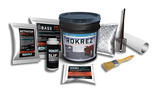 Rokrez Garage Floor Epoxy Kit, Industrial All-in-One Professional 2-Component Coating System, 115 oz, 1 Car Garage, Dark Gray Gloss