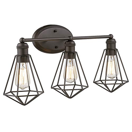 Zeyu 3-Light Vanity Wall Sconce, Industrial Vanity Light 26 Inch Wall Lamp for Kitchen Bathroom, Metal Wire Cage in Oil Rubbed Bronze Finish, ZY04-3W ORB