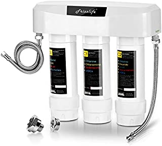 Frizzlife Under Sink Water Filter System SK99, 3-Stage 0.5 Micron High Precision Removes 99.99% lead, chlorine, chloramine, fluoride - Tankless Quick Change