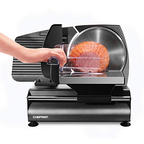 Chefman Die-Cast Electric Deli & Food Slicer, Cuts Meat, Cheese, Bread, Fruit & Vegetables, Adjustable Slice Thickness, Stainless Steel Blade, Safe Non-Slip Feet, For Home Use, Easy To Clean, Black