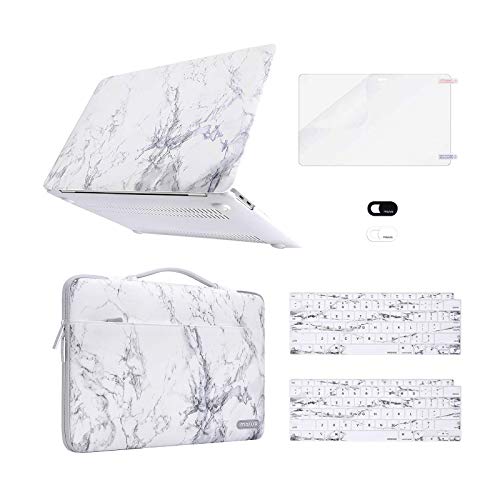 MOSISO MacBook Air 13 inch Case 2020 2019 2018 Release A2337 M1 A2179 A1932 Retina, Plastic Hard Shell&Bag&Keyboard Skin&Webcam Cover&Screen Protector Compatible with MacBook Air 13 inch, White Marble