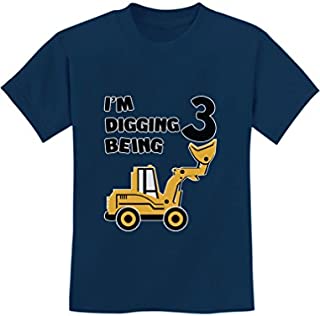 3rd Birthday Bulldozer Construction Party 3 Year Old Boy Toddler Kids T-Shirt 3T Navy