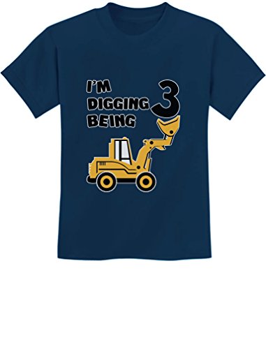 3rd Birthday Bulldozer Construction Party 3 Year Old Boy Toddler Kids T-Shirt 3T Navy