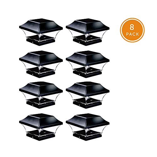 NOMA Solar Post Lights | Waterproof Outdoor Cap Lights for 4 x 4 Wooden, Deck, Patio, Garden, Decor or Fence | Warm White LED Lights, 8-Pack (Black)