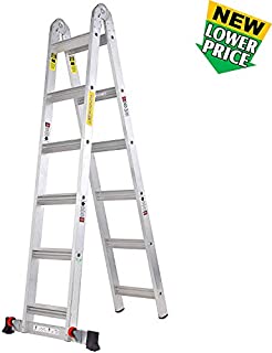 TOPRUNG 12ft. 2IN1 Aluminum Extension Ladder, Multi-Purpose Step Ladder with Bulit-in Wheels, 300lbs Duty Rating