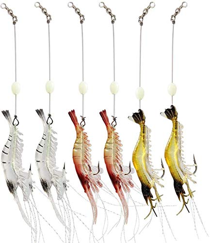 WANBY Artificial Silicone Soft Bait Set Luminous Swimbait Shrimp Fishing Lure with Hooks Fishing Tackle Freshwater/Saltwater6pcs/lot 8.5cm 6g