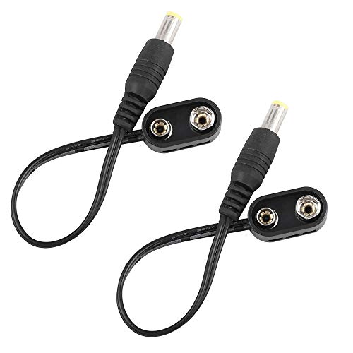 Mr.Power 9V Battery Clip Converter Power Cable Snap Connector 2.1mm 5.5mm Plug for Guitar Effect Pedal (2 Cable)