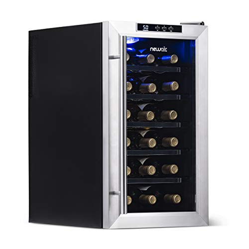 NewAir Wine Cooler and Refrigerator, 18 Bottle Freestanding Wine Chiller Fridge, Stainless Steel with Glass Door, AW-181E