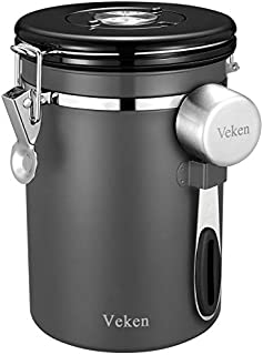 Veken Coffee Canister, Airtight Stainless Steel Kitchen Food Storage Container with Date Tracker and Scoop for Beans, Grounds, Tea, Flour, Cereal, Sugar, 22OZ, Gray