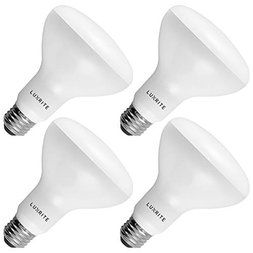 4-Pack BR30 LED Bulb, Luxrite, 65W Equivalent, 5000K Bright White, Dimmable, 650 Lumens, LED Flood Light Bulbs, 9W, E26 Medium Base, Damp Rated, Indoor/Outdoor - Living Room, Kitchen, and Recessed