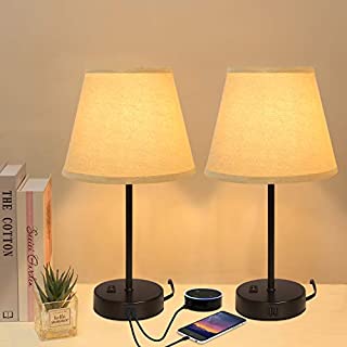 Innqoo Dual USB Table Lamp, Bedside Lamps Set of 2 with Fabric Shade, Small Nightstand Lamps for Bedroom, Living Room, Home, Offic, College Dorm