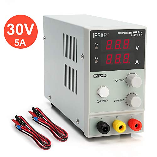 Variable DC Power Supply, IPSXP KPS1202D Adjustable Switching Regulated Power Supply Digital, 0-30 V 0-5 A with Alligator Leads US Power Cord