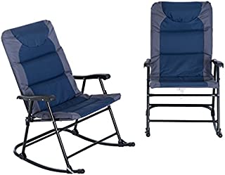 Outsunny Folding Padded Outdoor Camping Rocking Chair 2 Piece Set - Blue/Grey