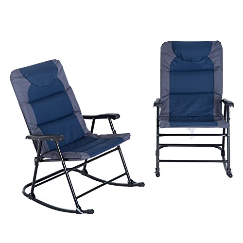 Outsunny Folding Padded Outdoor Camping Rocking Chair 2 Piece Set - Blue/Grey