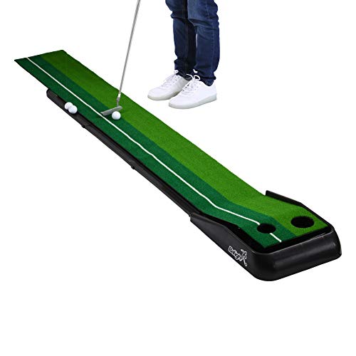 Indoor Golf Putting Practice Mat,Balight Putting Green Portable Outdoor Golf Auto Ball Return Function,1 Putter Putting Trainer Mat Dual-Track ProEdge - Extra Long 10.5 Feet Mat -2 Holes,3 Bonus Balls