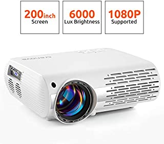 Crenova Video Projector, 6000 Lux Home Movie Projector(550 ANSI), 200'' Display HD LED Projector 1080P Supported, Work with Phone, PC, Mac, TV Stick, PS4, HDMI, USB for Home Theater (Projector)