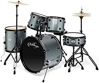 Ashthorpe 5-Piece Complete Full Size Adult Drum Set with Remo Batter Heads - Silver