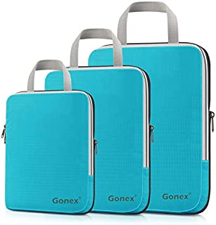 Gonex Compression Packing Cubes,3pcs L+M+S Expandable StorageTravel Bags Luggage Organizers(Blue)