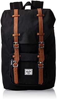 Herschel Little America Laptop Backpack, Black/Tan Synthetic Leather, Mid-Volume 17.0L