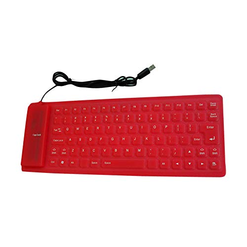 Baost Portable 85-Keys Folding Pocket Silent Typing Silicone Keyboard Waterproof Spillproof Folding Silicone Wired USB Roll Up Keyboard for Desktop Computer PC Laptop Notebook Red