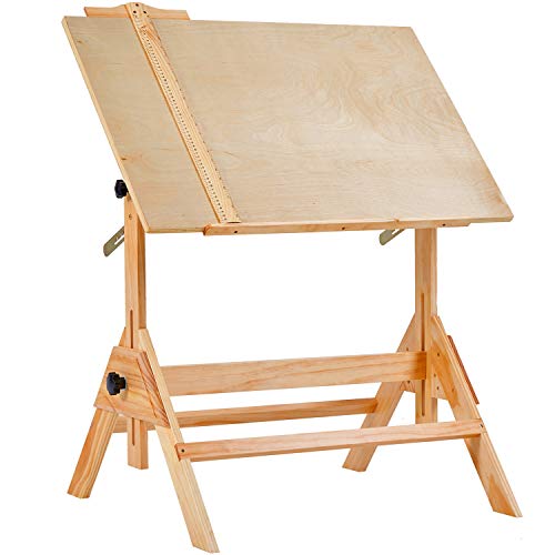 MEEDEN Solid Wood Drafting Table, Drawing Desk, Craft Table with Adjustable Height and Tiltable Tabletop for Artwork, Graphic Design, Reading, Writing