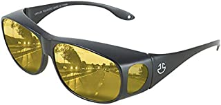 Night Driving Glasses Anti Glare Polarized, HD Night Vision Driving Wraparounds - Yellow Tinted Nighttime Driving Glasses for Men & Women - Glare Reducing, Polarized Lens | Bonus Case Included(Black)