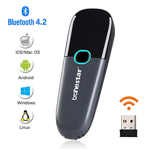 Trohestar Nuberopa N3 Mini Wireless Barcode Scanner 1D Compatible with Bluetooth Function & 2.4GHz Wireless & Wired Connection, Portable Barcode Reader Work with Windows, Mac, Android, iOS