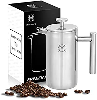 Magicafé French Press Coffee Maker  Single Serve 1 Cup Small Stainless Steel Thermal Double Walled French Press 350ML/12OZ