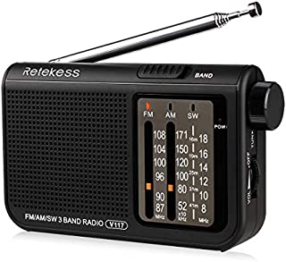 Retekess V117 Shortwave Radio Analog Radio Transistor AM FM Portable Radio Support Earphone Operated by 2 AA Battery for Elder (Black)