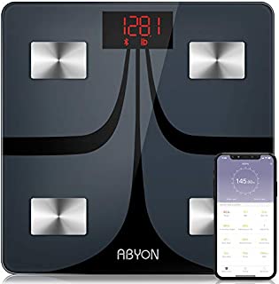 ABYON Bluetooth Smart Bathroom Scales for Body Weight Digital Body Fat Scale,Auto Monitor Body Weight,Fat,BMI,Water, BMR, Muscle Mass with Smartphone APP,Fitness Health Scale