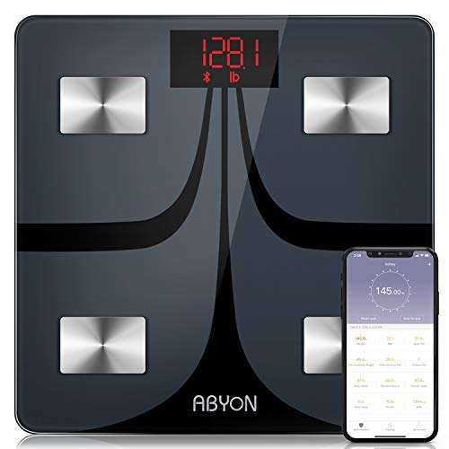 ABYON Bluetooth Smart Bathroom Scales for Body Weight Digital Body Fat Scale,Auto Monitor Body Weight,Fat,BMI,Water, BMR, Muscle Mass with Smartphone APP,Fitness Health Scale