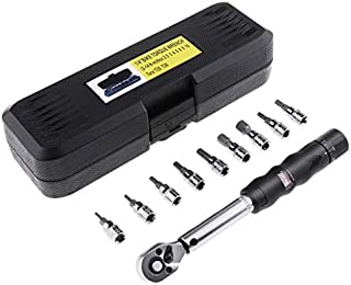 Bike 1/4 inch Drive Torque Wrench Set (18-124 in.lb/ 2-14Nm) Click Dual-Direction Visual Window Reversible Torque Wrench Bike Repair Tool Kit for Mountain Road Bicycle with Allen & Torx Sockets