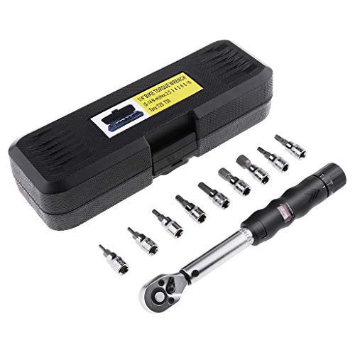 Bike 1/4 inch Drive Torque Wrench Set (18-124 in.lb/ 2-14Nm) Click Dual-Direction Visual Window Reversible Torque Wrench Bike Repair Tool Kit for Mountain Road Bicycle with Allen & Torx Sockets