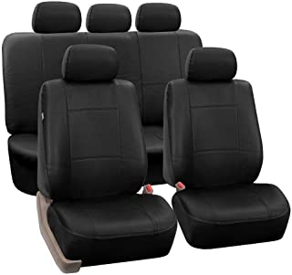 FH Group Black PU002BLACK115 Faux Leather Seat (Full Set Airbag Compatible and Split Bench Cover)