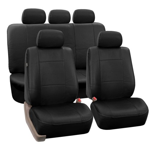 FH Group Black PU002BLACK115 Faux Leather Seat (Full Set Airbag Compatible and Split Bench Cover)