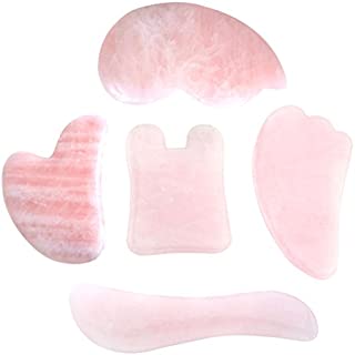 JOVIVI 5pc Handmade Natural Rose Quartz Multi-shape Gua Sha GuaSha Scraping Massage Tool