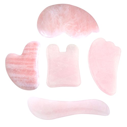 JOVIVI 5pc Handmade Natural Rose Quartz Multi-shape Gua Sha GuaSha Scraping Massage Tool