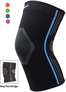 Premium Knee Brace for Basketball Compression Sleeve Knee Support for Running Crossfit Squats Lifting Stay-Put Breathable (Blue, Large Single)