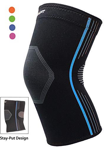 Premium Knee Brace for Basketball Compression Sleeve Knee Support for Running Crossfit Squats Lifting Stay-Put Breathable (Blue, Large Single)