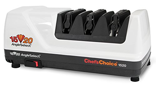 Chef's Choice AngleSelect Hone Electric Knife Sharpener for 15 and 20-Degree Knives 100-Percent Diamond Abrasives Stropping Precision Guides, 3-Stage, White