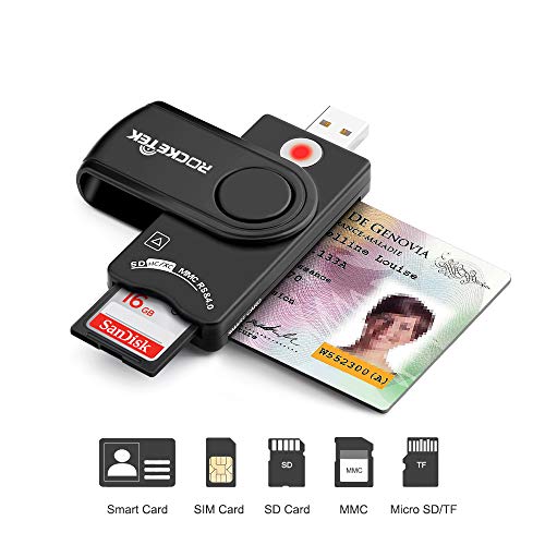 USB Smart Card Reader, Rocketek DOD Military USB CAC Memory Card Reader compatible with Windows, Linux/Unix, MacOS X - Build in SDHC/SDXC/SD Card Reader & Micro SD Card Reader for SIM and MMC RS & 4.0