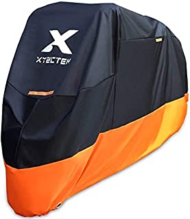 XYZCTEM Motorcycle Cover  All Season Waterproof Outdoor Protection  Precision Fit up to 108 Inch Tour Bikes, Choppers and Cruisers  Protect Against Dust, Debris, Rain and Weather(XXL,Black& Orange)