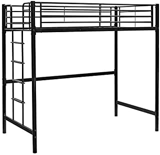 Bonnlo Twin Metal Loft Bed Frame for Kids/Adults/Teens, Space-Saving Design, Black