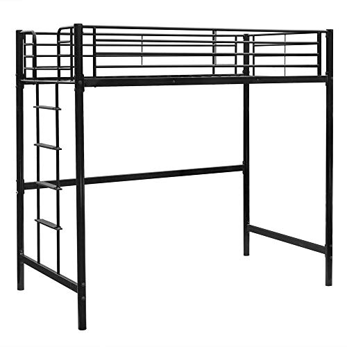 Bonnlo Twin Metal Loft Bed Frame for Kids/Adults/Teens, Space-Saving Design, Black