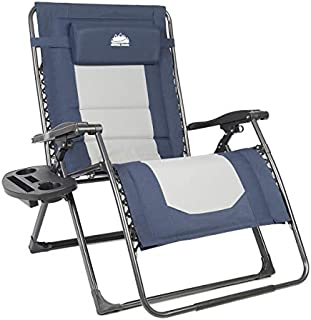 Coastrail Outdoor Oversized Zero Gravity Chair Padded XXL Folding Patio Lounge Adjustable Recliner with Cup Holder & Side Table, 500lbs Weight Capacity, Blue&Gray