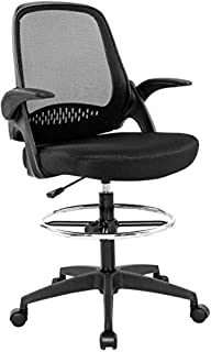 HUdada Drafting Chair Tall Office Chair with Flip Up Arms for Standing Desk Chair with Footrest Ring Height Adjustable Drafting Stool for Bar High Desk Swivel Rolling Executive Chair, 250lbs