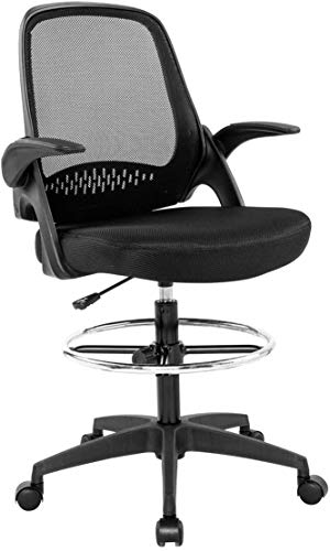 HUdada Drafting Chair Tall Office Chair with Flip Up Arms for Standing Desk Chair with Footrest Ring Height Adjustable Drafting Stool for Bar High Desk Swivel Rolling Executive Chair, 250lbs