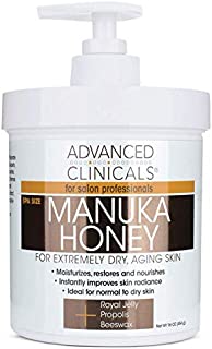 Advanced Clinicals Manuka Honey Cream for Extremely Dry, Aging Skin For Face, Neck, Hands, and Body. Spa Size 16oz (16oz)